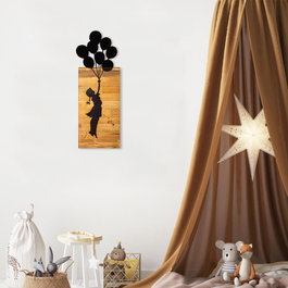 Wallity Child And Balloons Escultura de pared en Negro